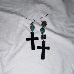 Black Cross Dangle Earrings